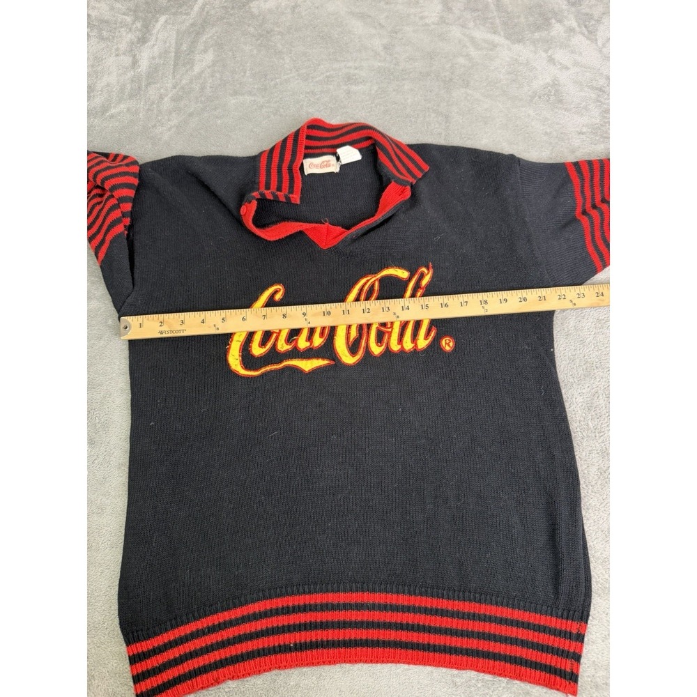 Vintage 80s Coca-Cola Rugby Sweater Men's Size Large Black - Picture 5 of 8